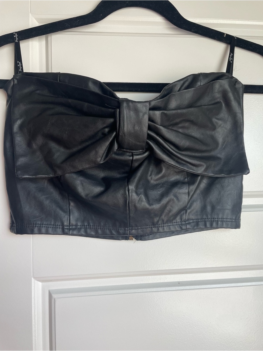 Faux Leather Black Bow-Front Crop Top